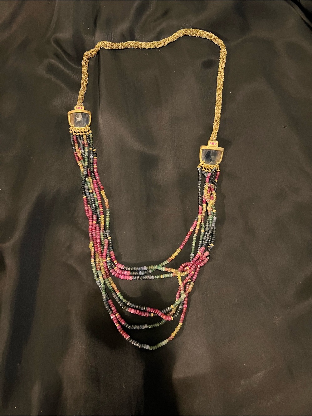 Multi-Color precious stone (ruby, sapphire, emerald) Layered Necklace